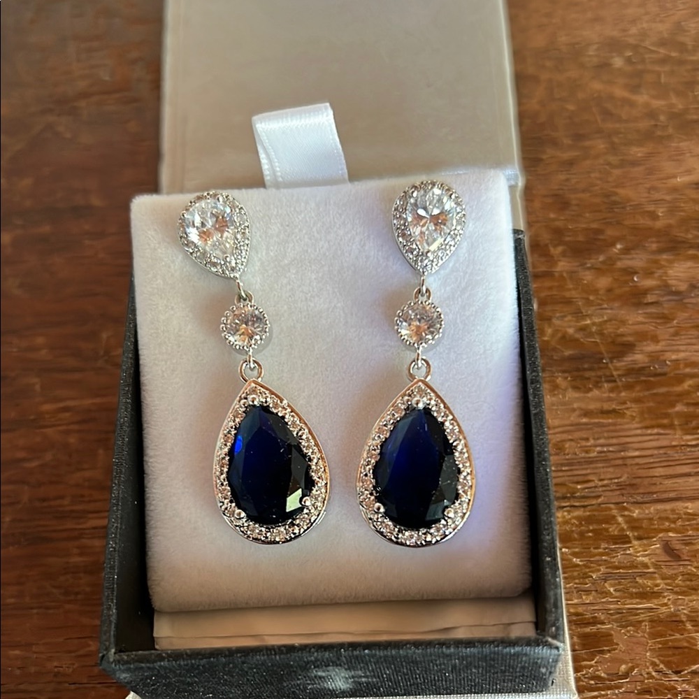 Elegant Blue and Silver Teardrop Earrings